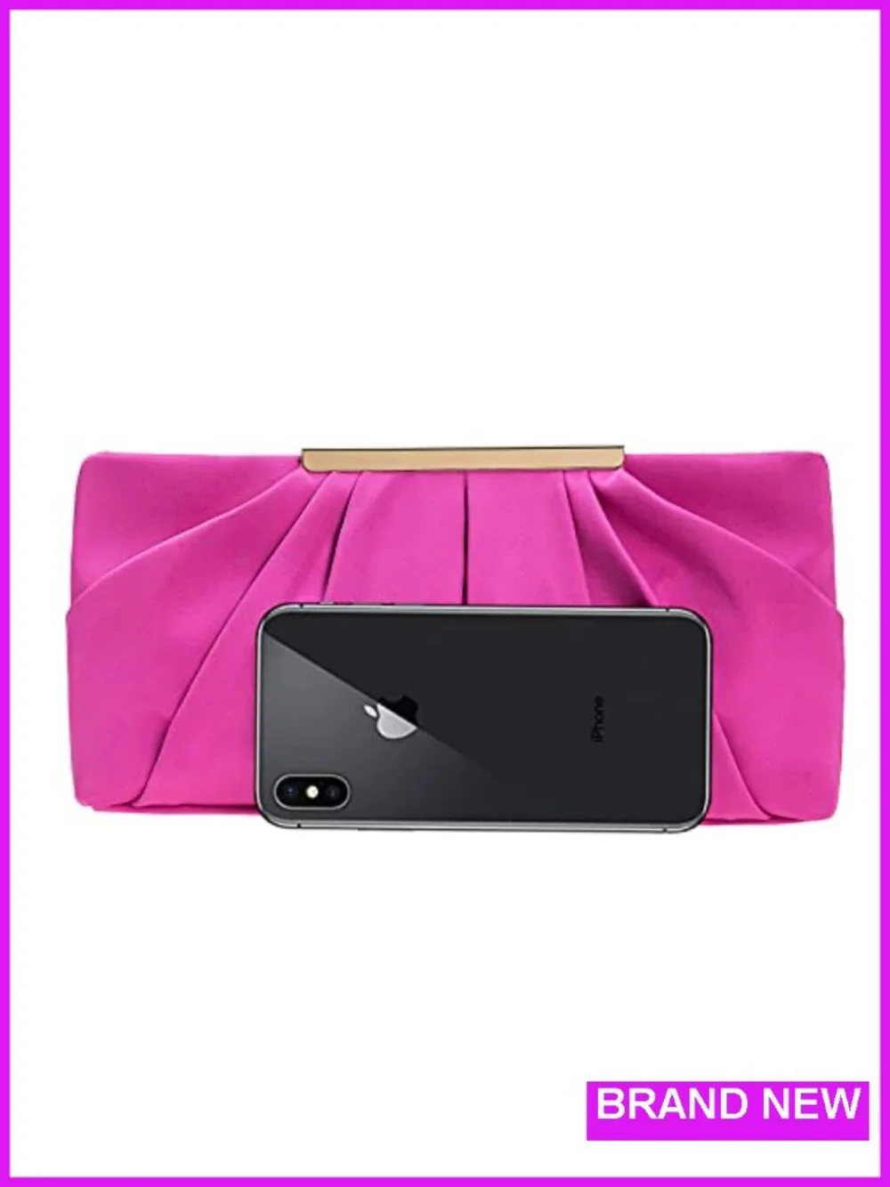 Pleated Satin Evening Clutch Bag Detachable Chain Formal Purse Womens Handbag